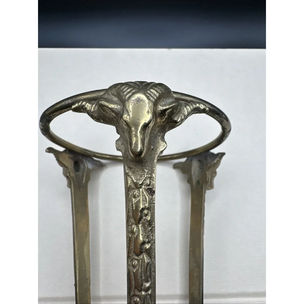 Vtg MCM Brass Stand Paired w Pottery Barn Glass Candle Holder Ram Head Man‎ Cave